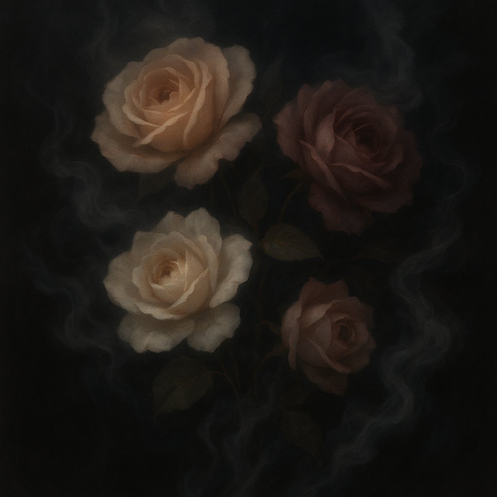 Roses in soft light against a dark background